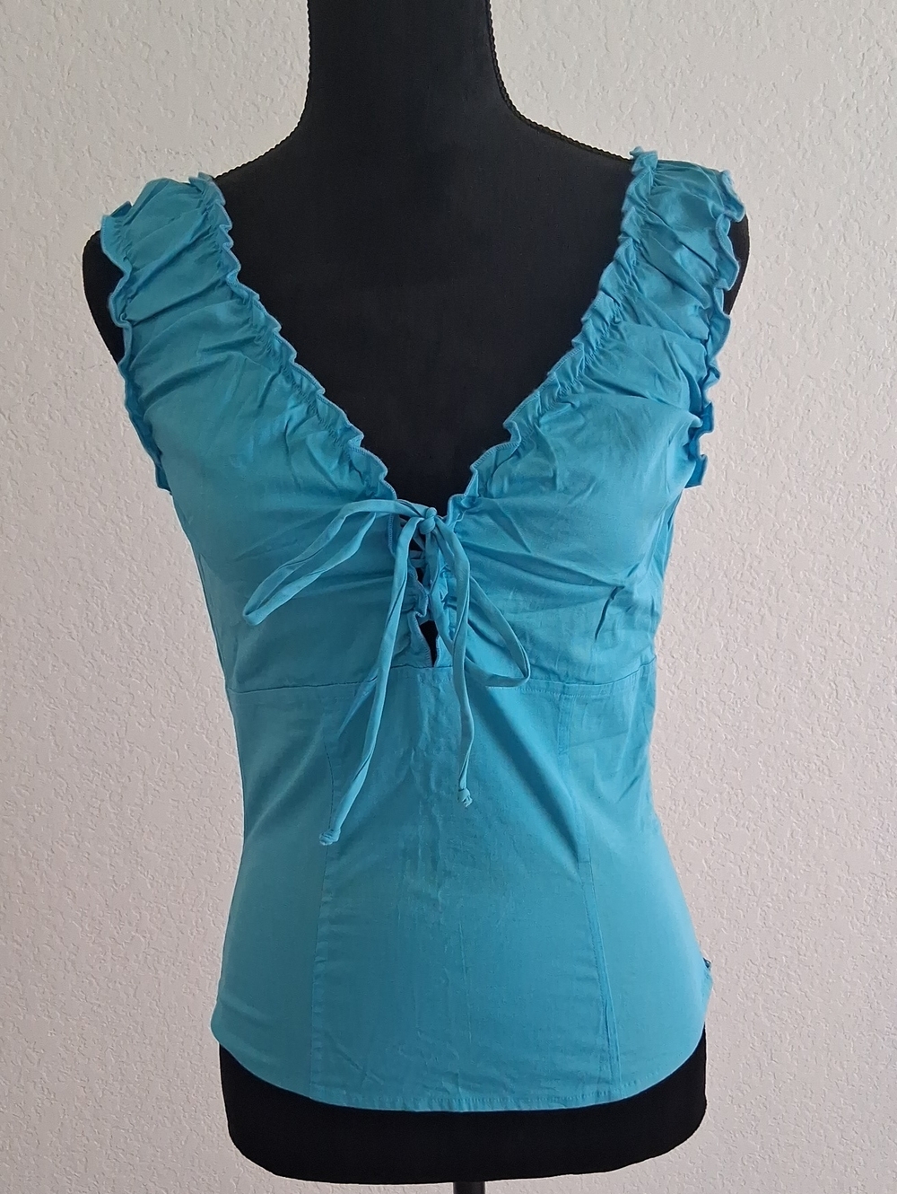 Heart Soul Ruffled Tie-Front Camisole - Teal Blue